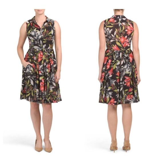 French Connection Women's Black Cadenicia Drape Floral Midi Dress Size 2 - Picture 1 of 9